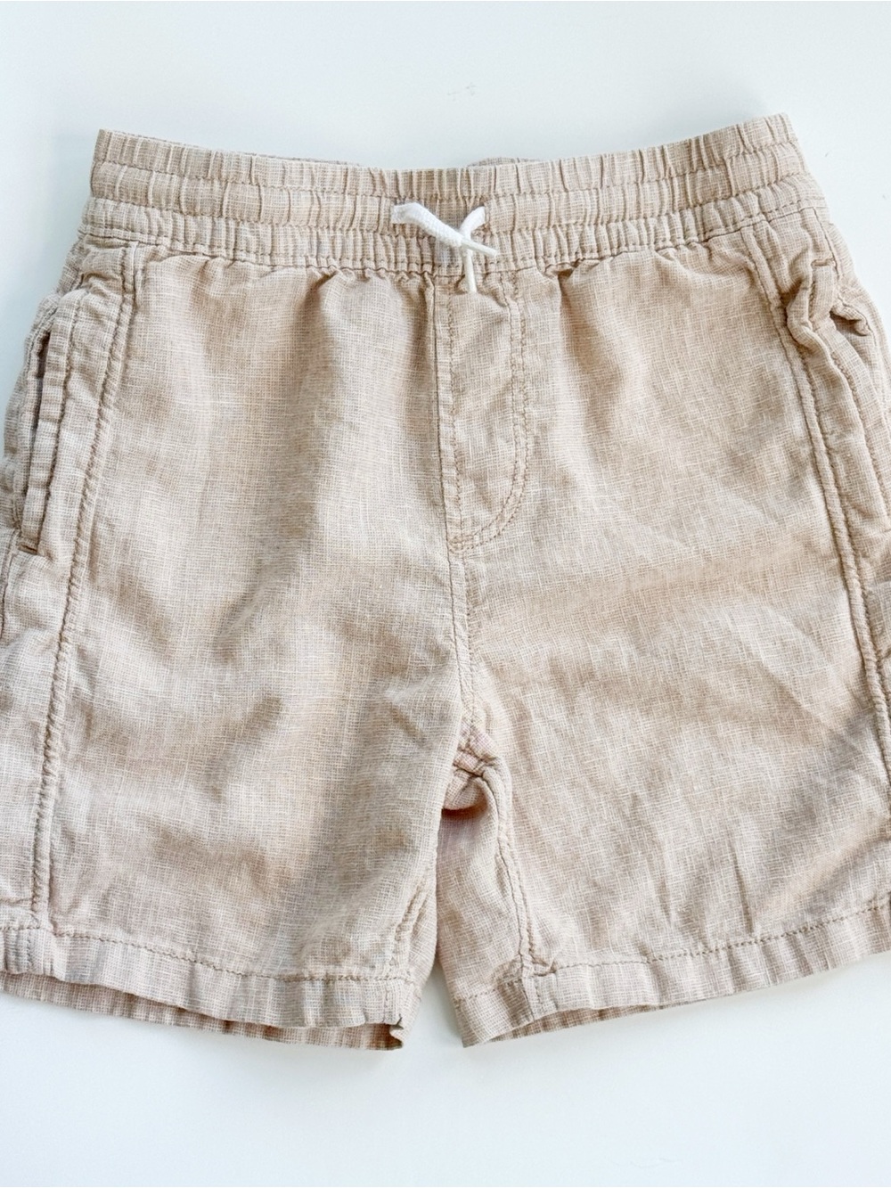Abercrombie Kids Casual Linen-Blend Drawstring Shorts in Light Tan